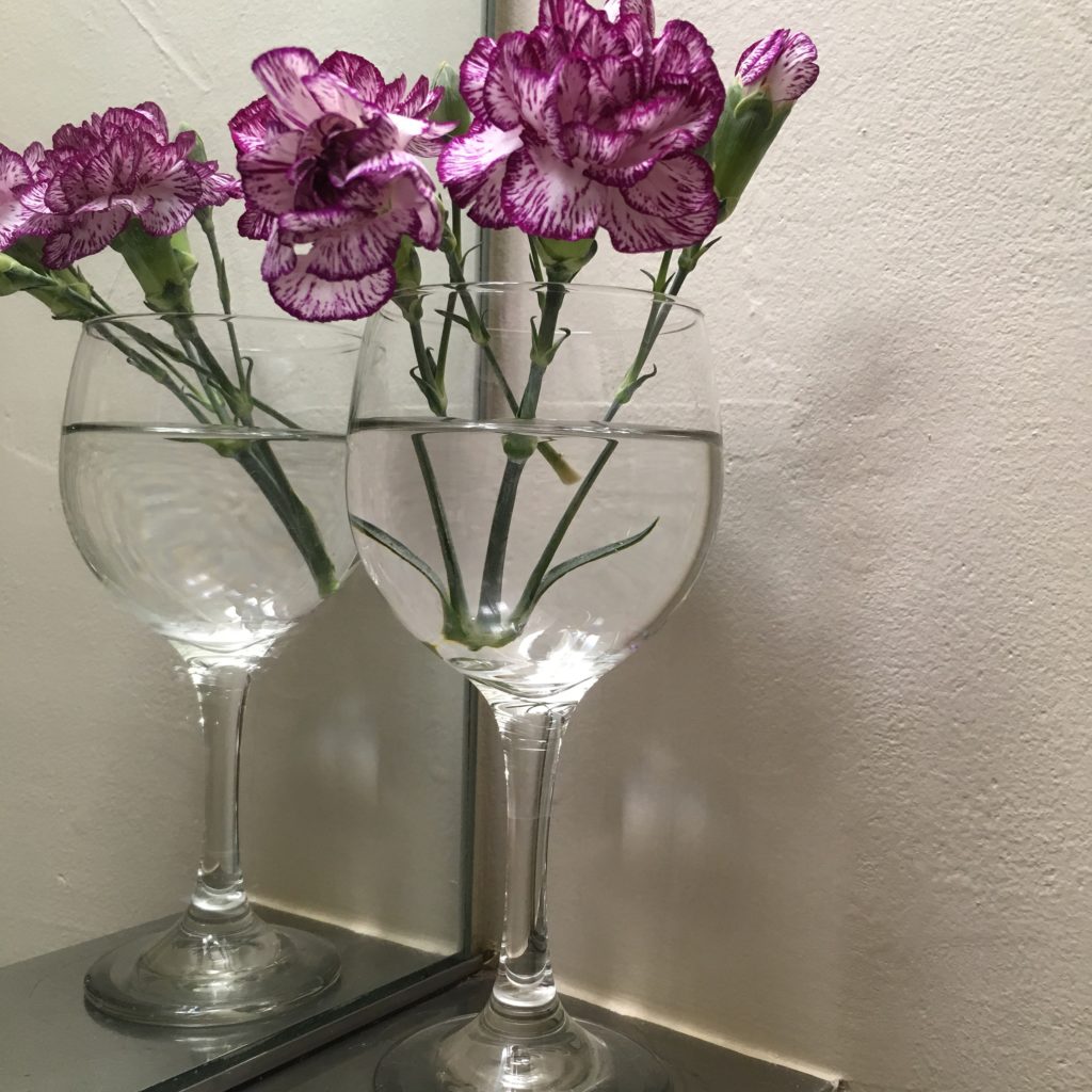 carnations in a wine glass